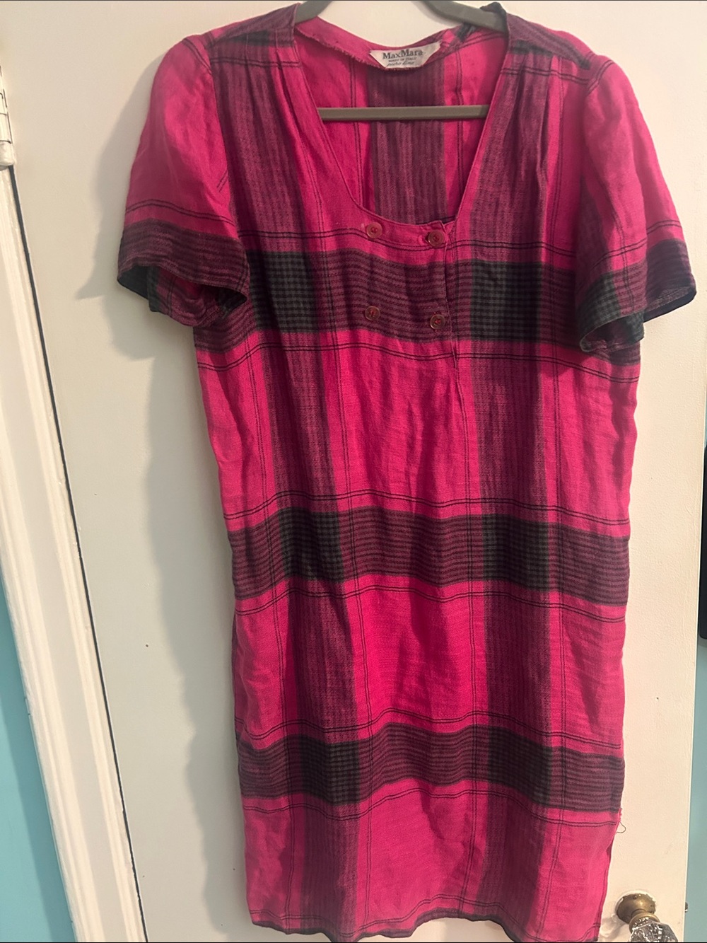 MAXMARA PURO LINO PLAID DRESS
